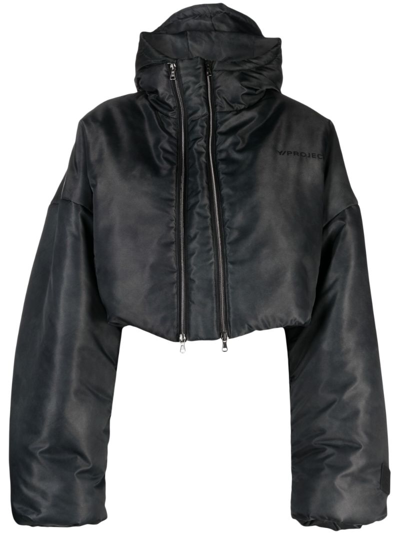 Grey Double-zipper Cropped Puffer Jacket
