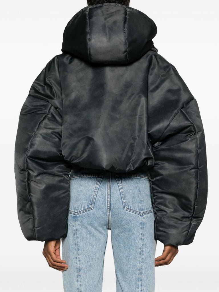 Grey Double-zipper Cropped Puffer Jacket