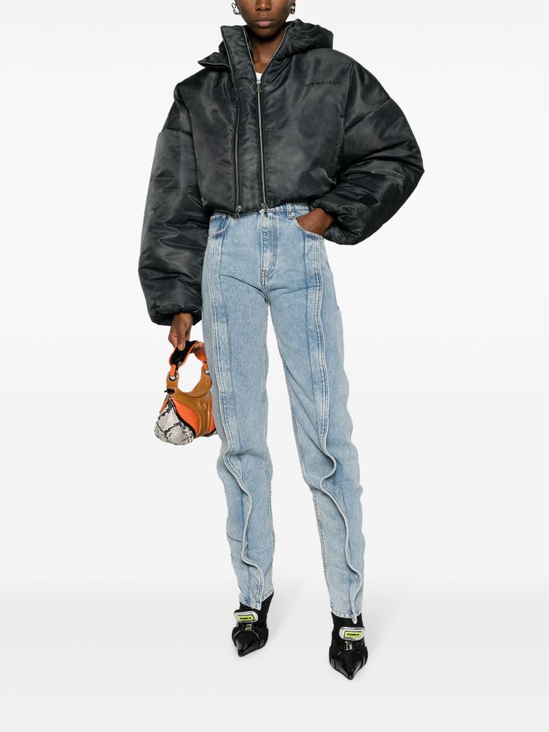 Grey Double-zipper Cropped Puffer Jacket