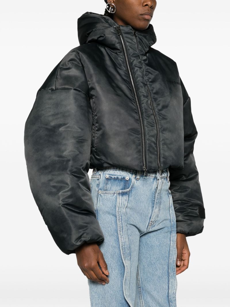 Grey Double-zipper Cropped Puffer Jacket