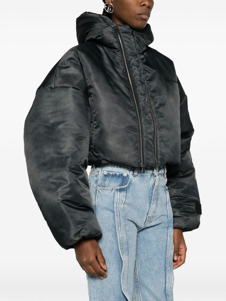 Grey Double-zipper Cropped Puffer Jacket