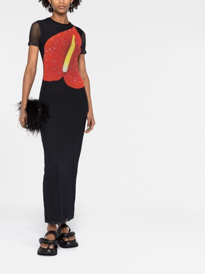 Black Anthurium Printed Maxi Dress