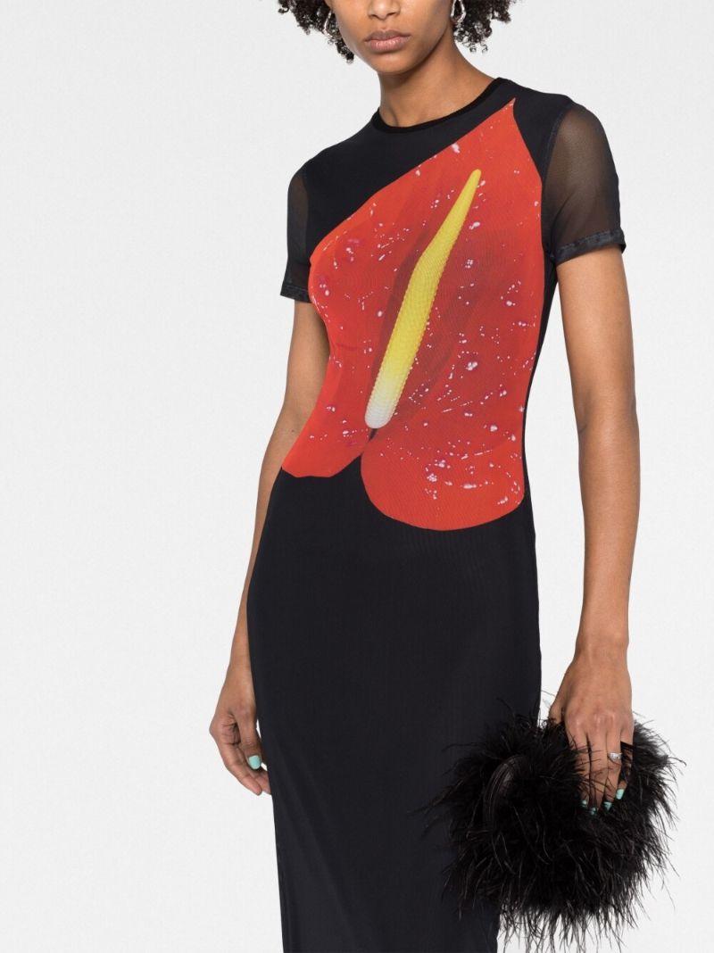 Black Anthurium Printed Maxi Dress