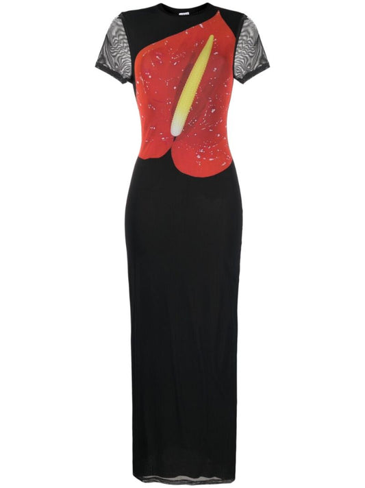 Black Anthurium Printed Maxi Dress