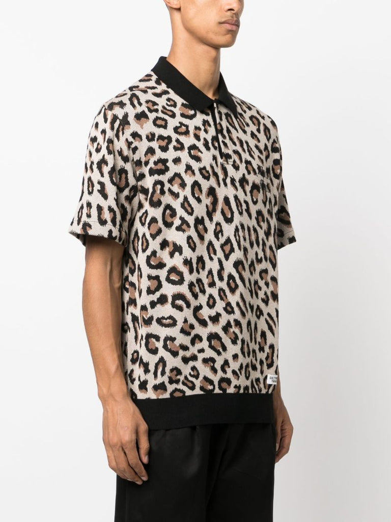 Neutral Leopard-pattern Knitted Polo Shirt