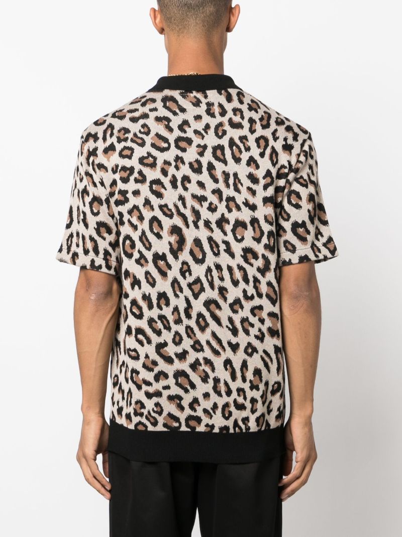 Neutral Leopard-pattern Knitted Polo Shirt