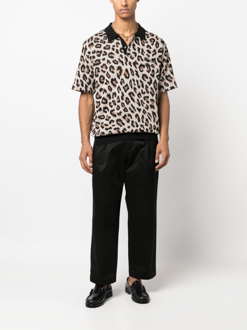 Neutral Leopard-pattern Knitted Polo Shirt