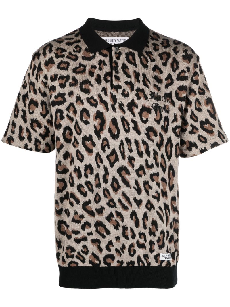 Neutral Leopard-pattern Knitted Polo Shirt