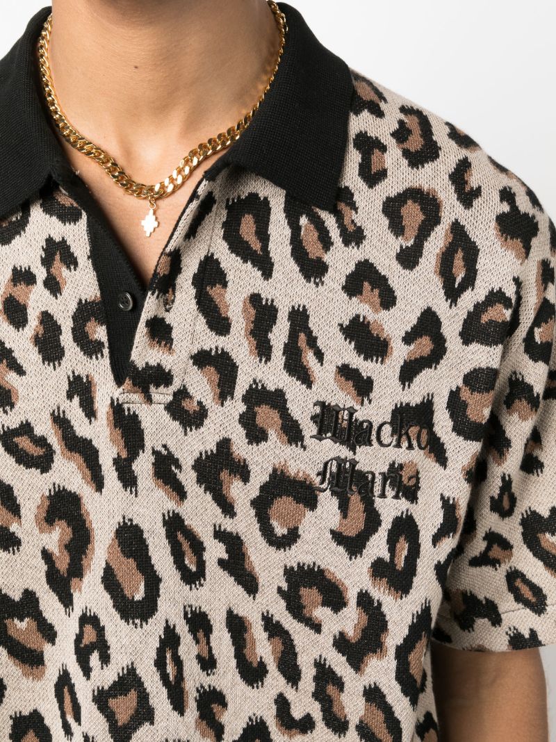 Neutral Leopard-pattern Knitted Polo Shirt