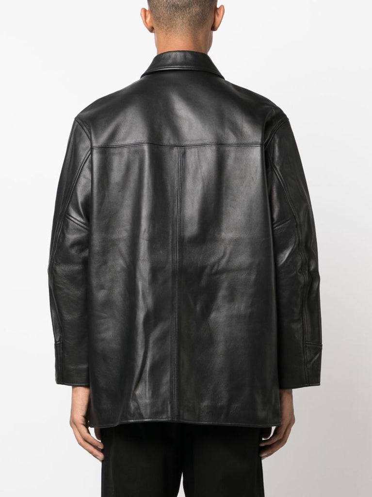 Black Button-up Leather Coat