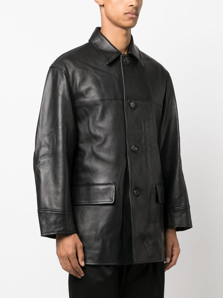 Black Button-up Leather Coat