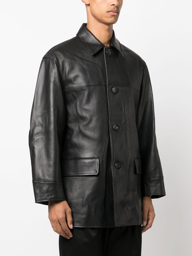 Black Button-up Leather Coat