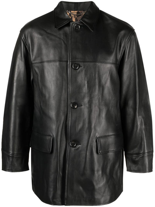 Black Button-up Leather Coat