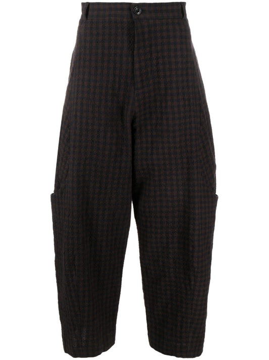 Brown Malay Gingham Check-print Trousers