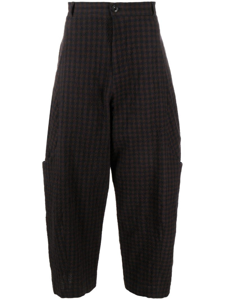 Brown Malay Gingham Check-print Trousers