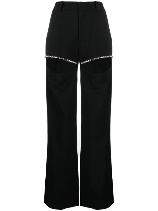 Black Crystal-embellished Cut-out Wool Trousers