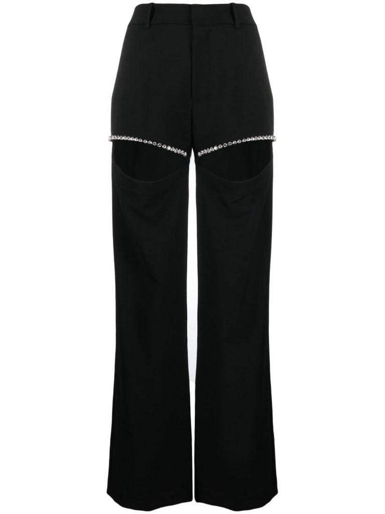 Black Crystal-embellished Cut-out Wool Trousers