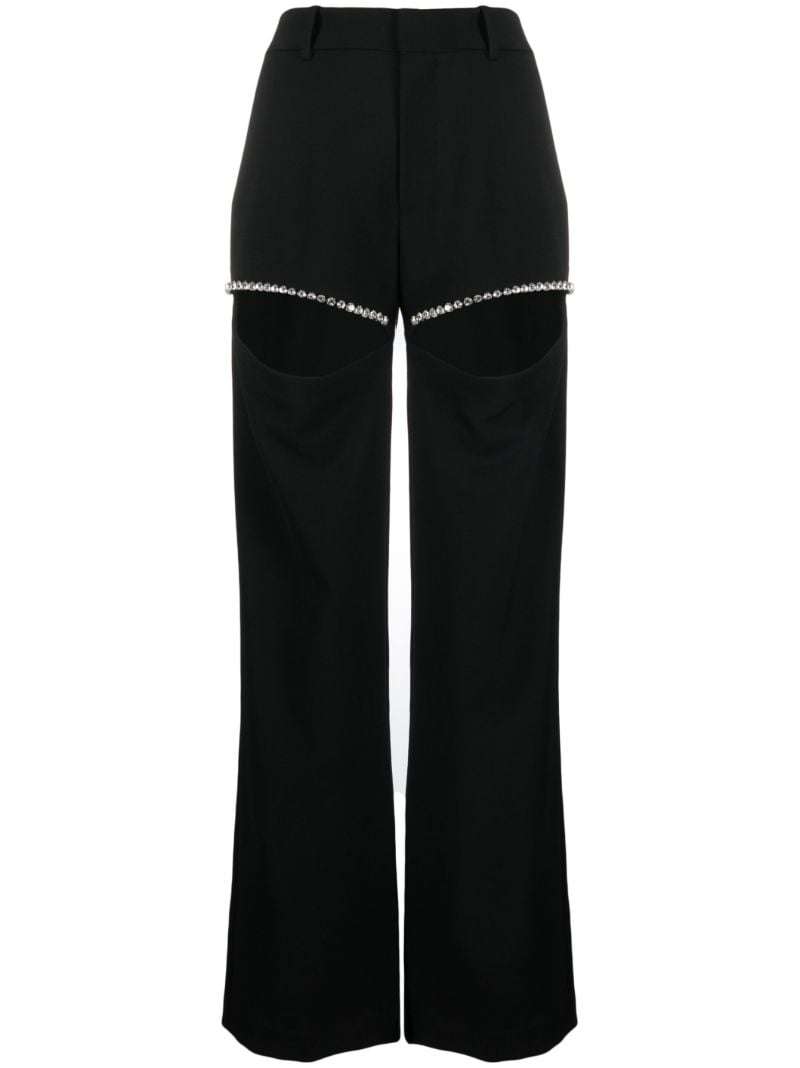Black Crystal-embellished Cut-out Wool Trousers