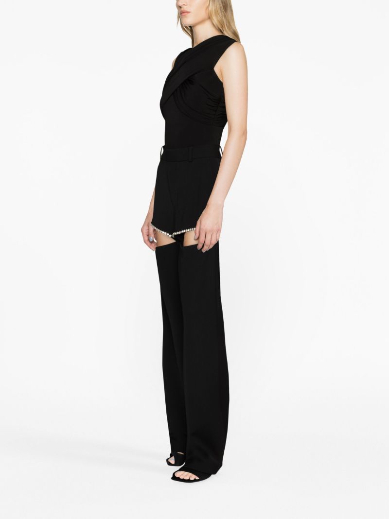 Black Crystal-embellished Cut-out Wool Trousers