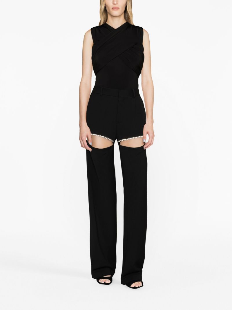 Black Crystal-embellished Cut-out Wool Trousers