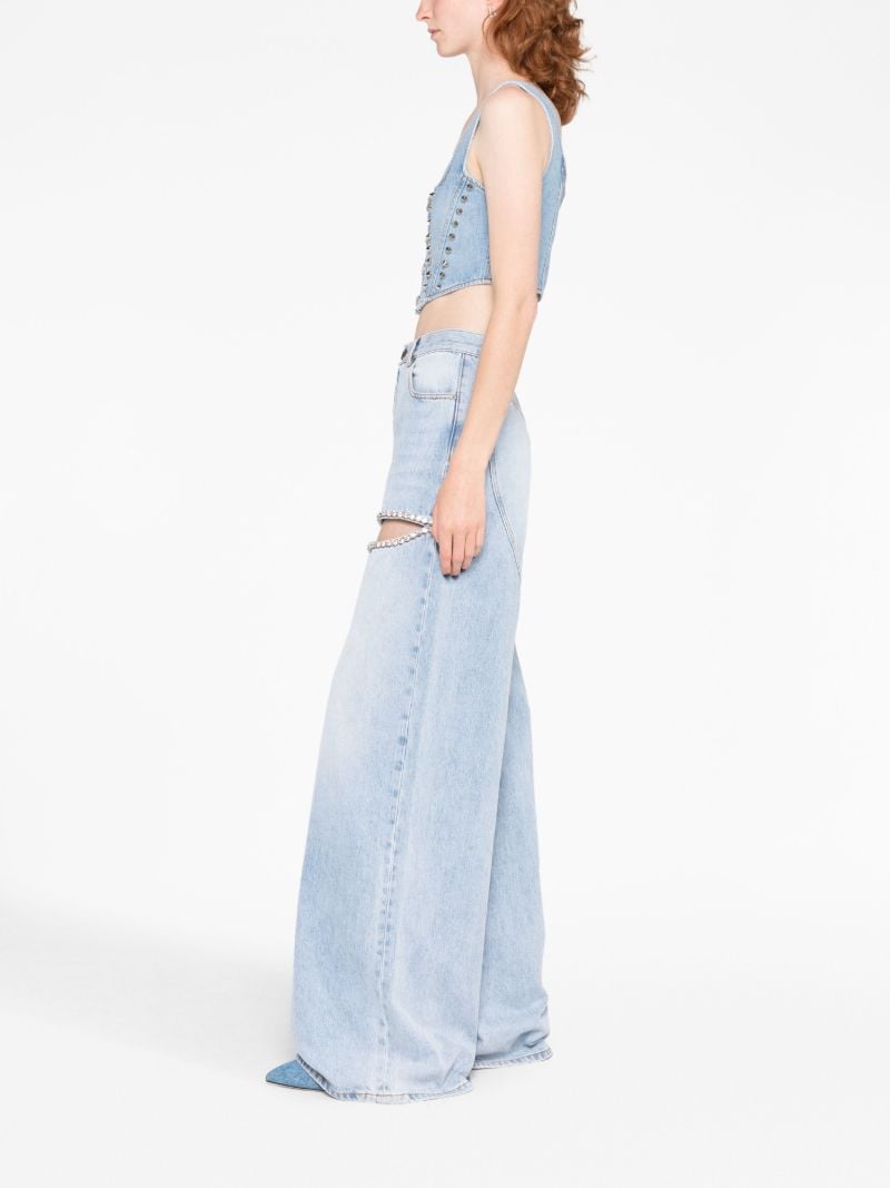 Blue Wide-leg Crystal-embellished Jeans