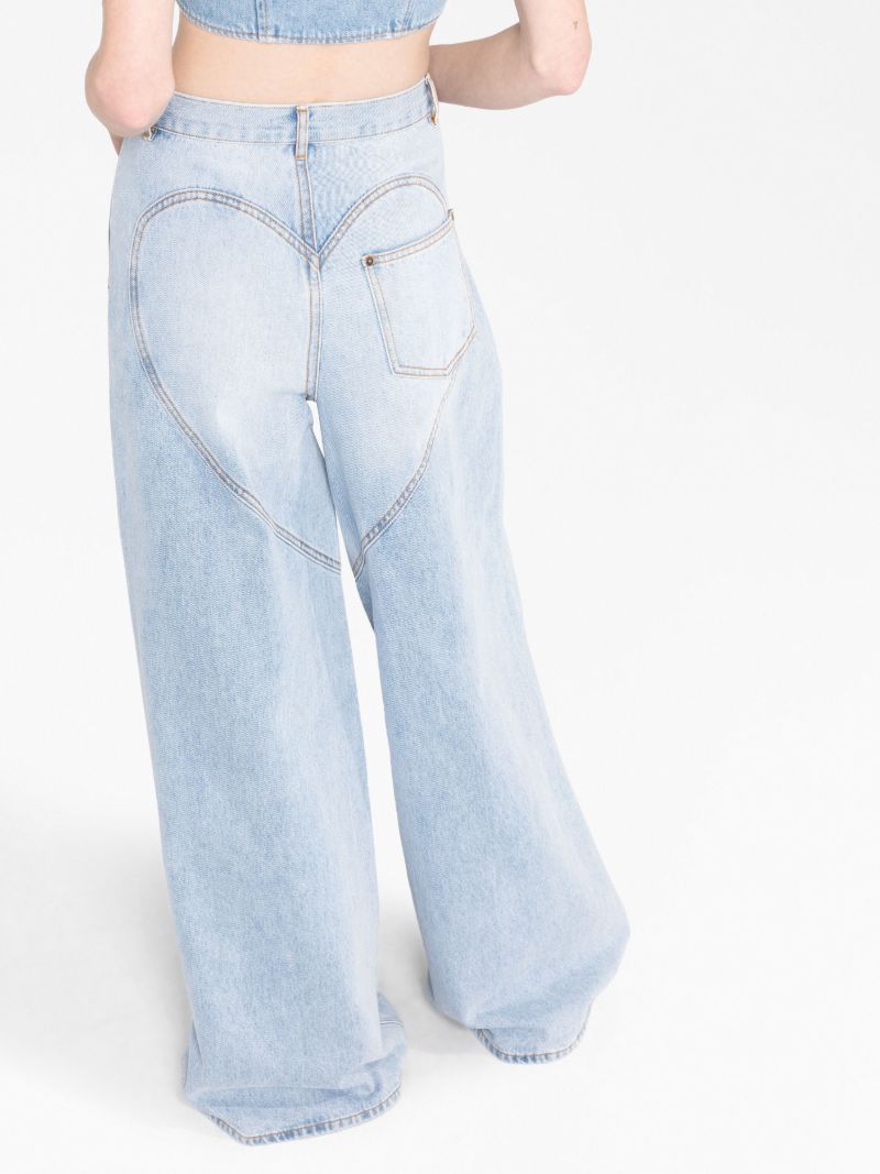 Blue Wide-leg Crystal-embellished Jeans