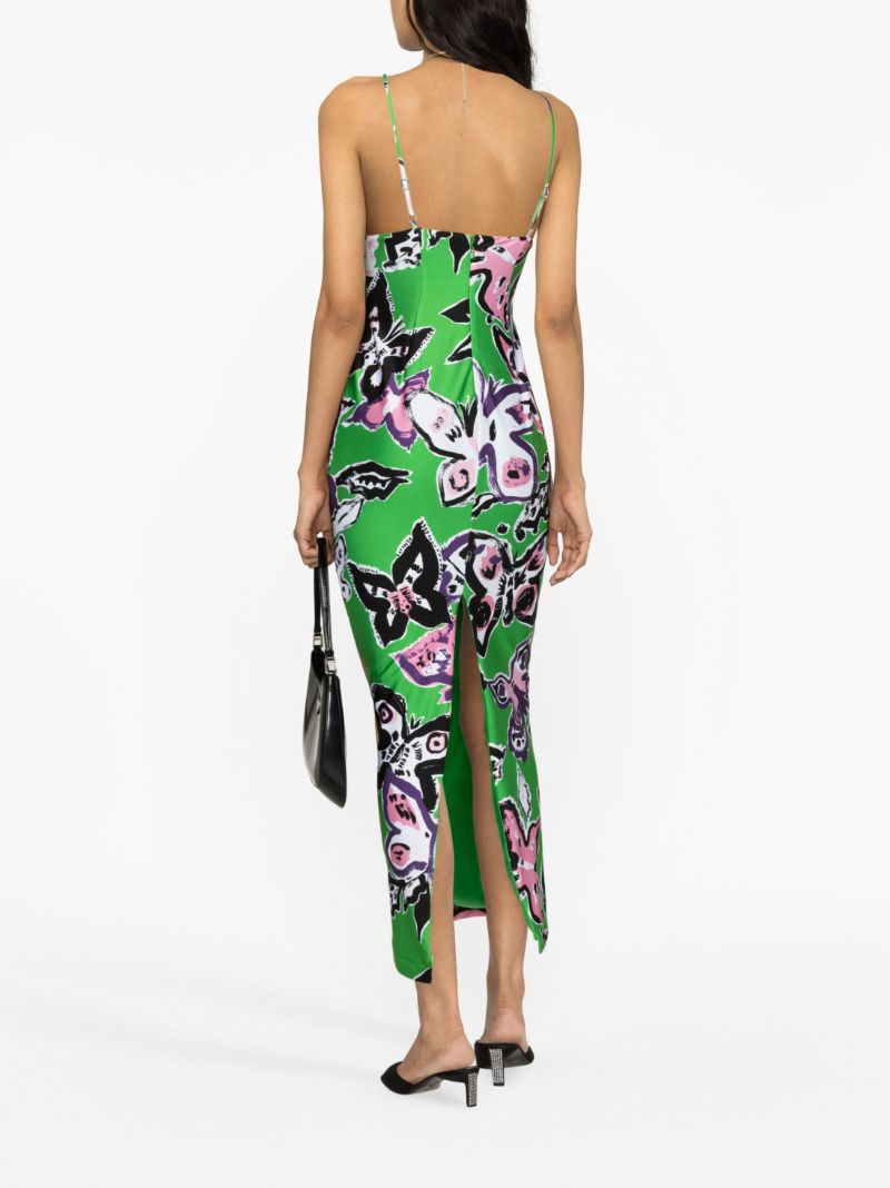 Green Butterfly Print Maxi Dress