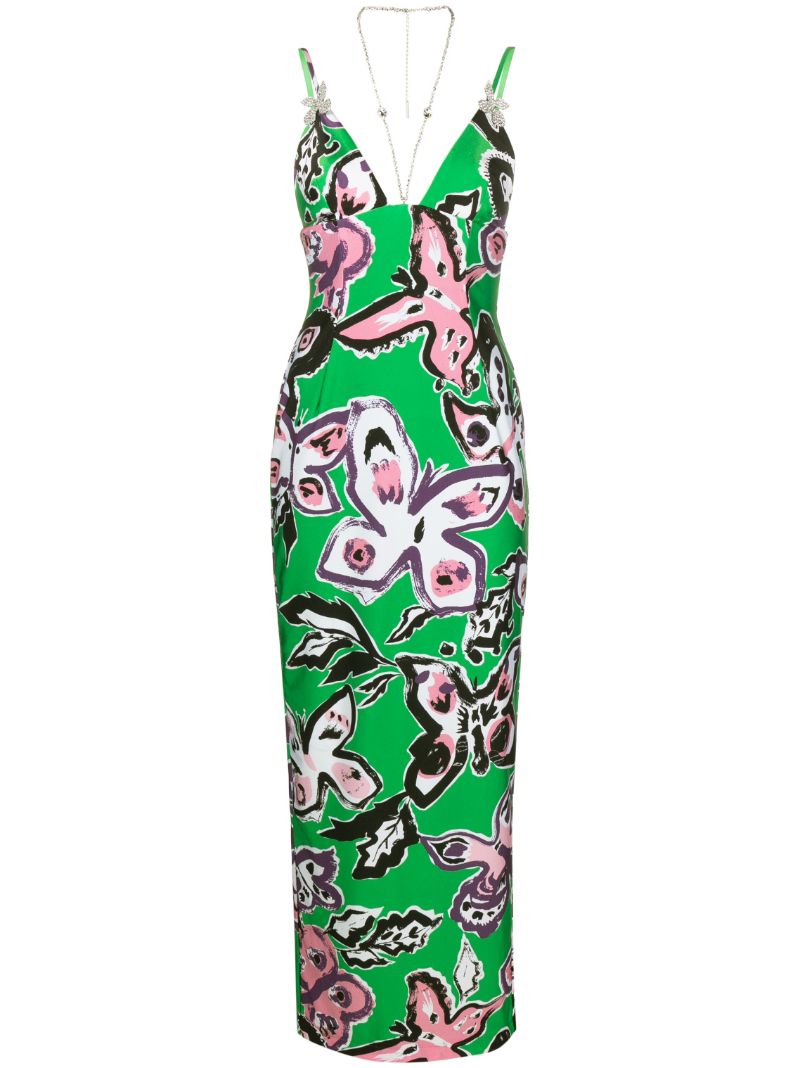 Green Butterfly Print Maxi Dress
