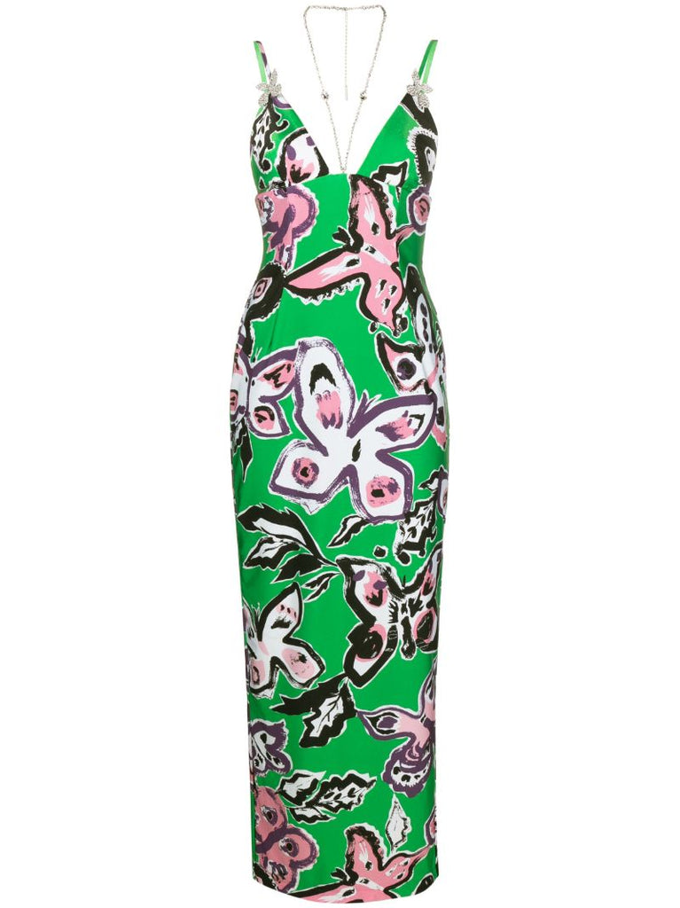 Green Butterfly Print Maxi Dress