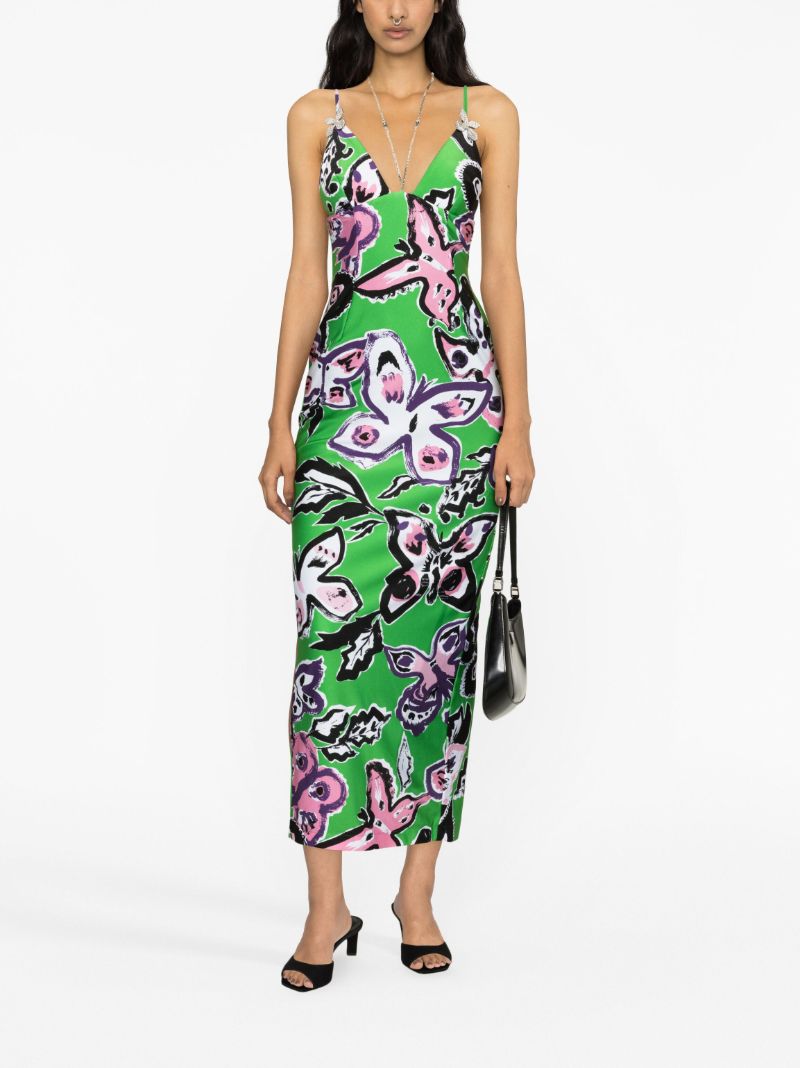 Green Butterfly Print Maxi Dress