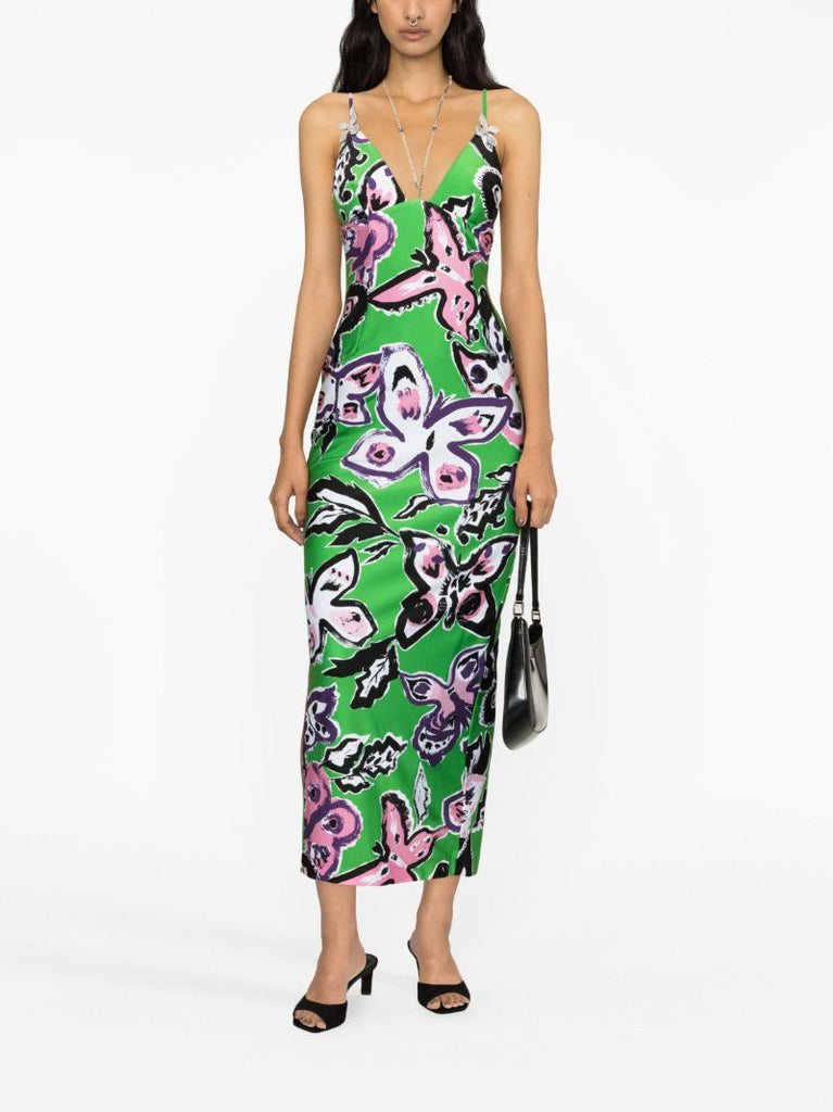 Green Butterfly Print Maxi Dress