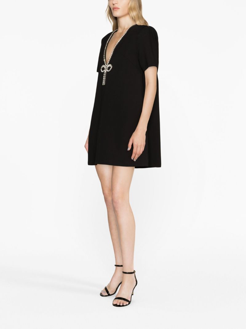 Black Crystal Bow Mini Dress