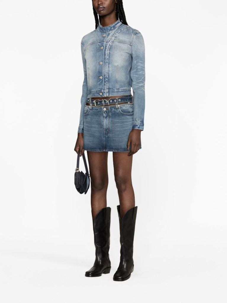 Blue Y-belt Denim Mini Skirt
