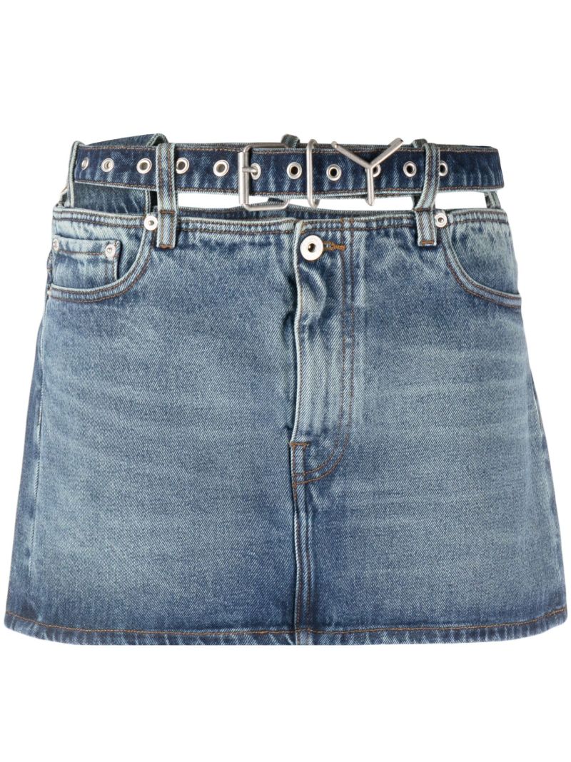 Blue Y-belt Denim Mini Skirt