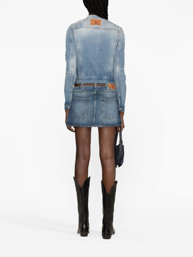 Blue Y-belt Denim Mini Skirt