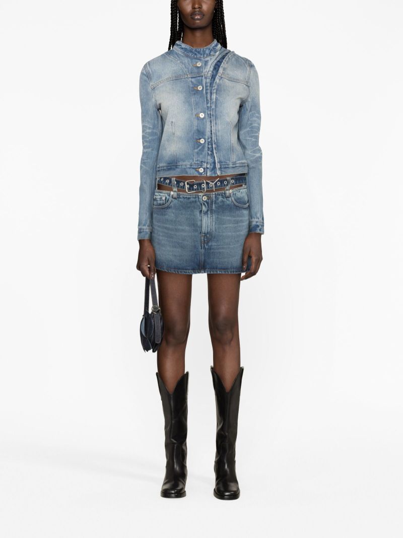 Blue Y-belt Denim Mini Skirt