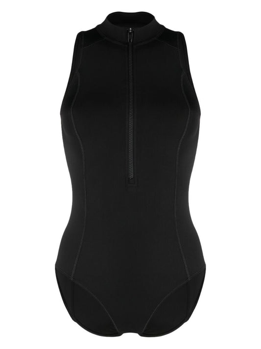 Black High-neck Half-zip Swimsuit