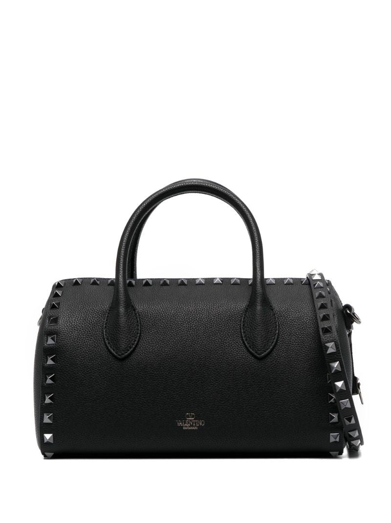 Black Rockstud Leather Tote Bag
