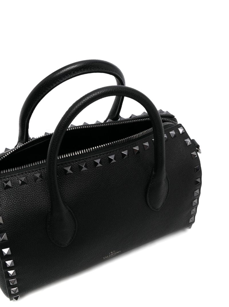 Black Rockstud Leather Tote Bag