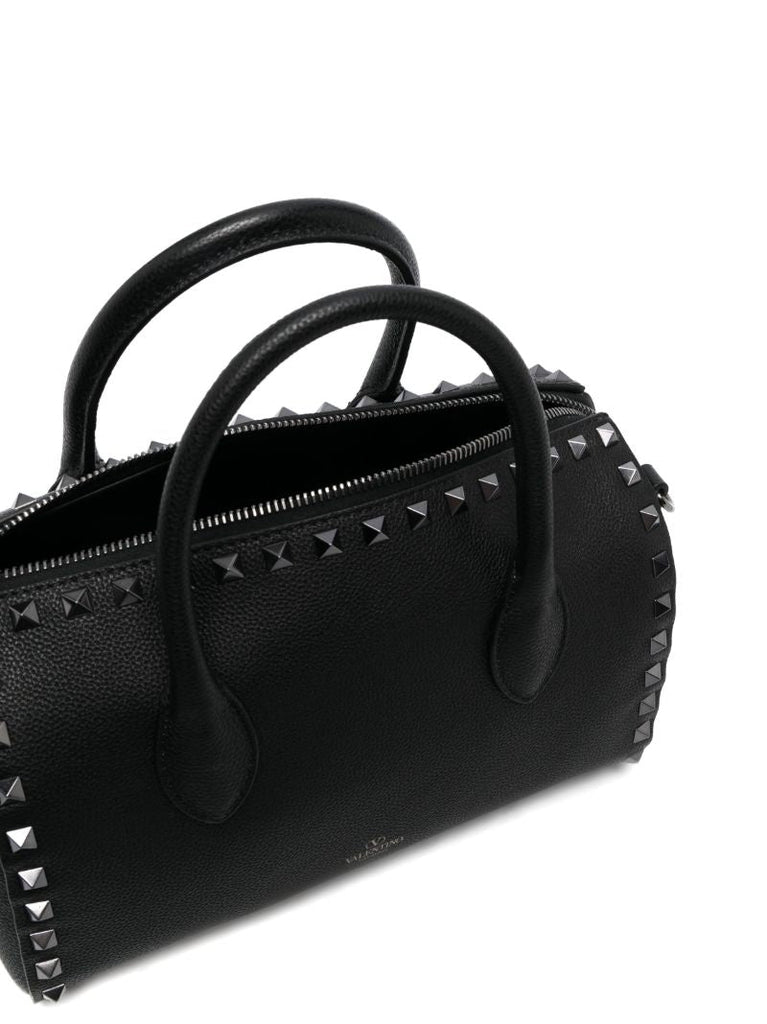 Black Rockstud Leather Tote Bag