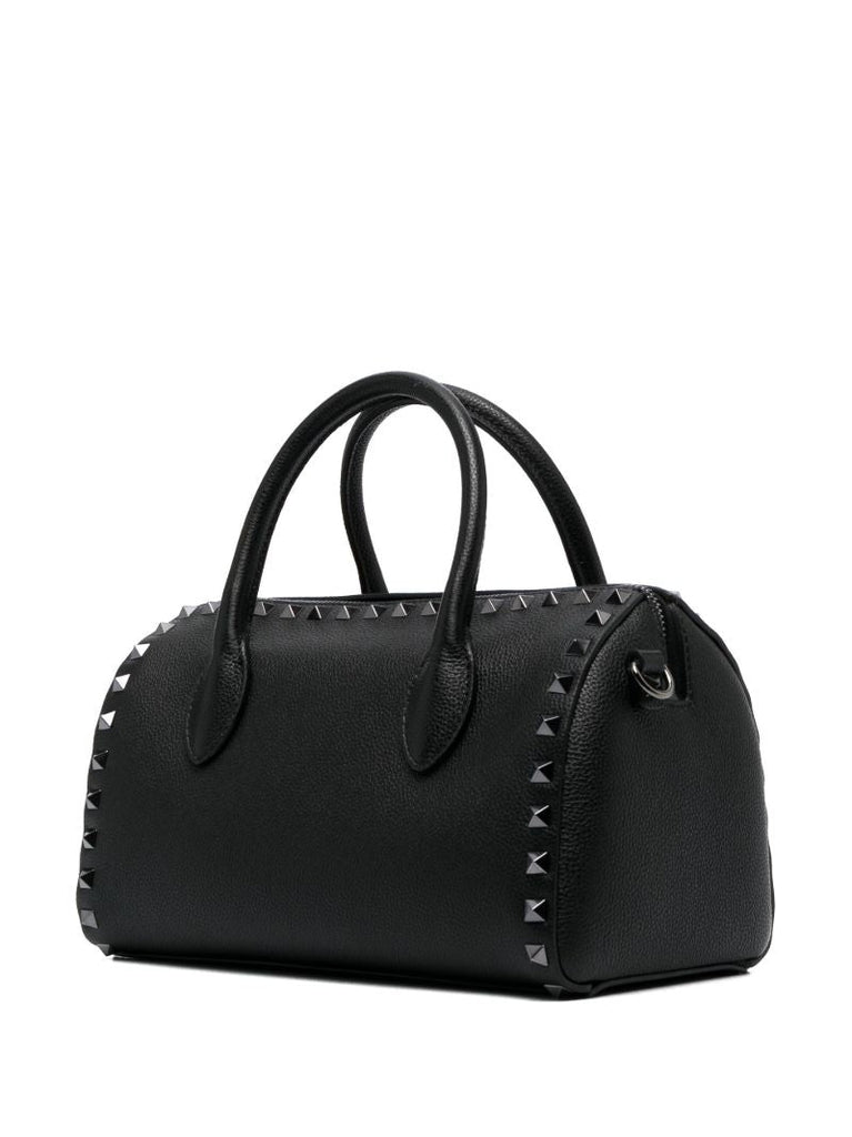 Black Rockstud Leather Tote Bag