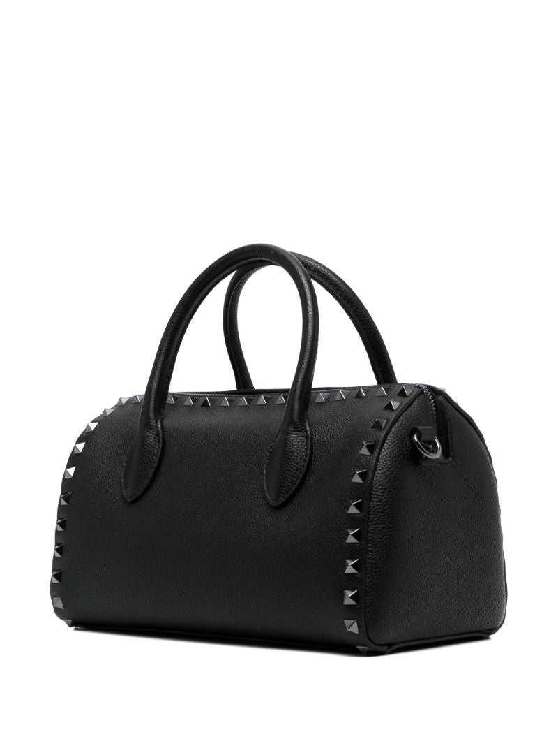 Black Rockstud Leather Tote Bag