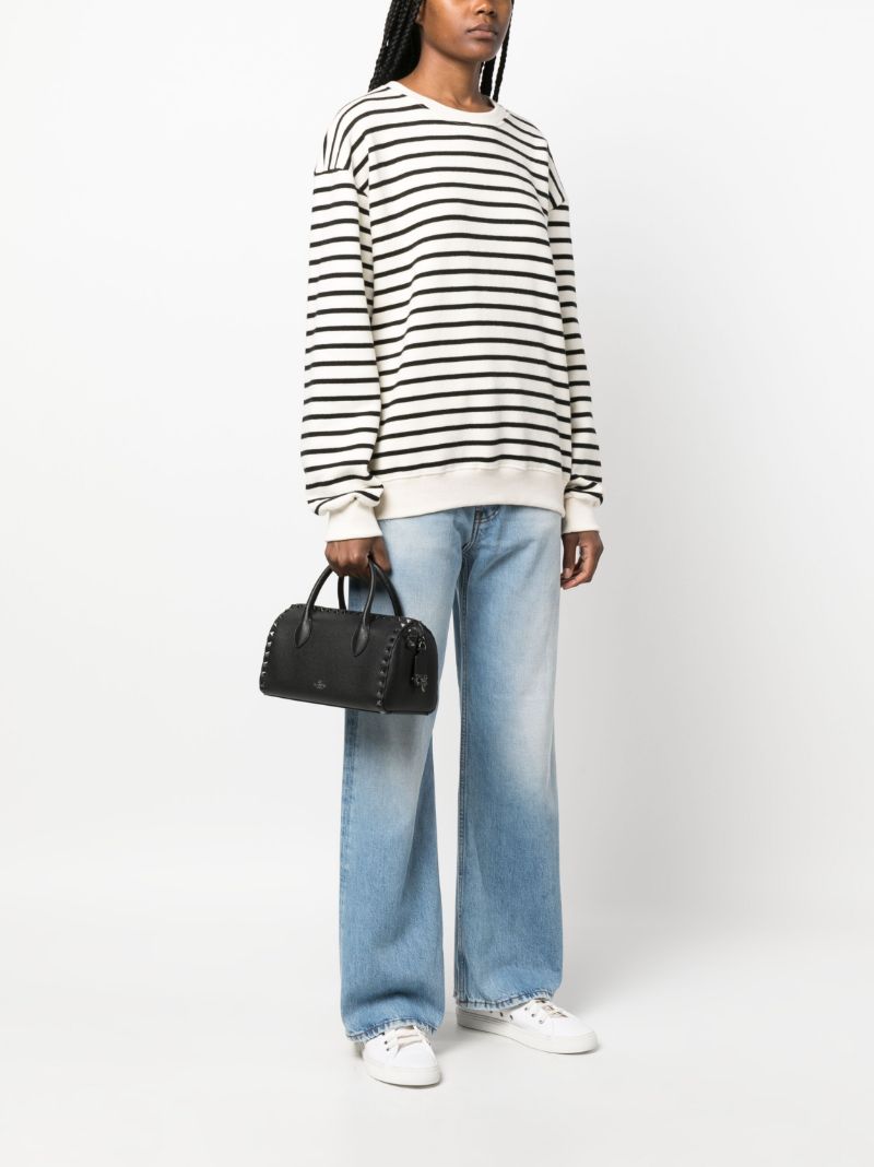 Black Rockstud Leather Tote Bag