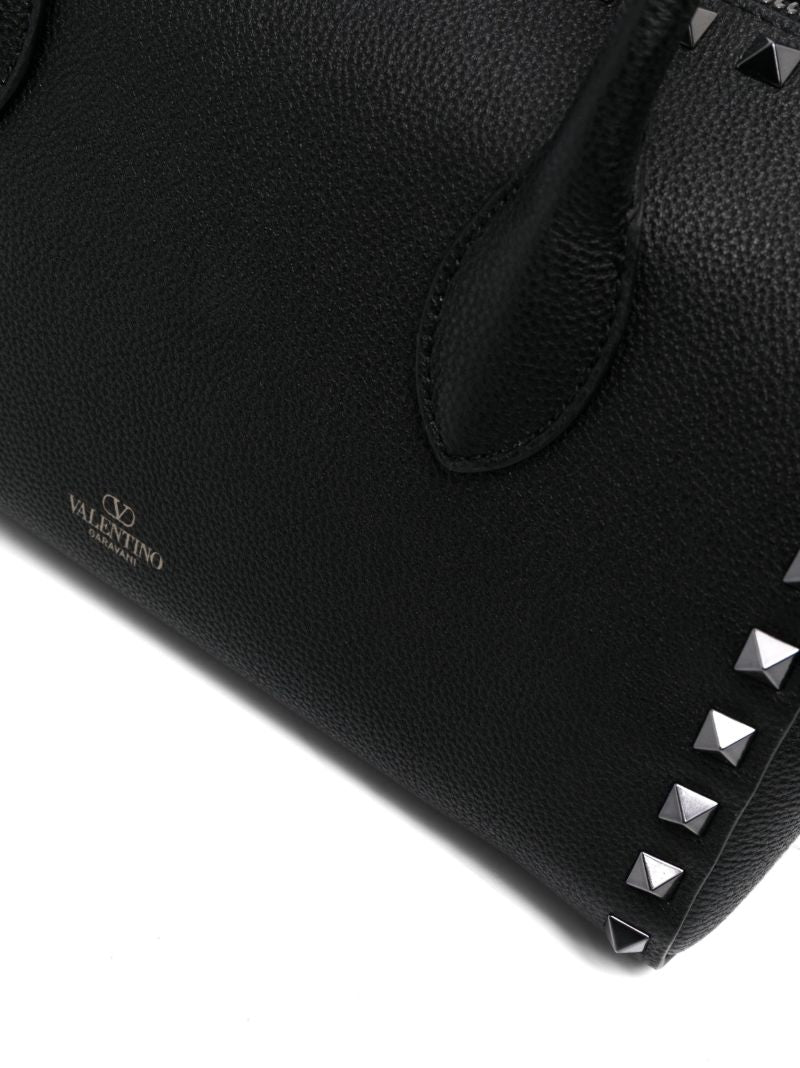 Black Rockstud Leather Tote Bag