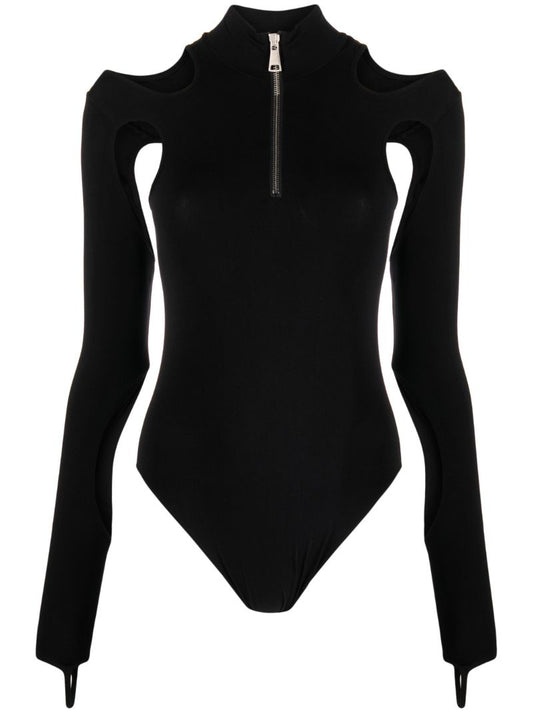Black Sculpted Jersey Cut-out Bodysuit