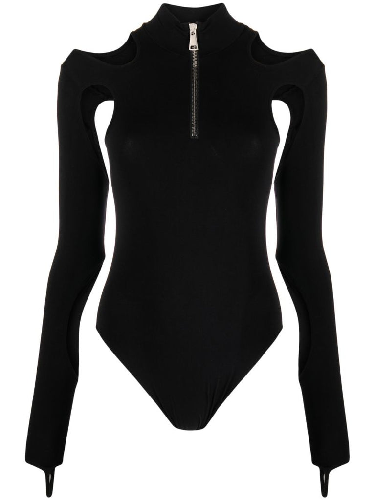 Black Sculpted Jersey Cut-out Bodysuit