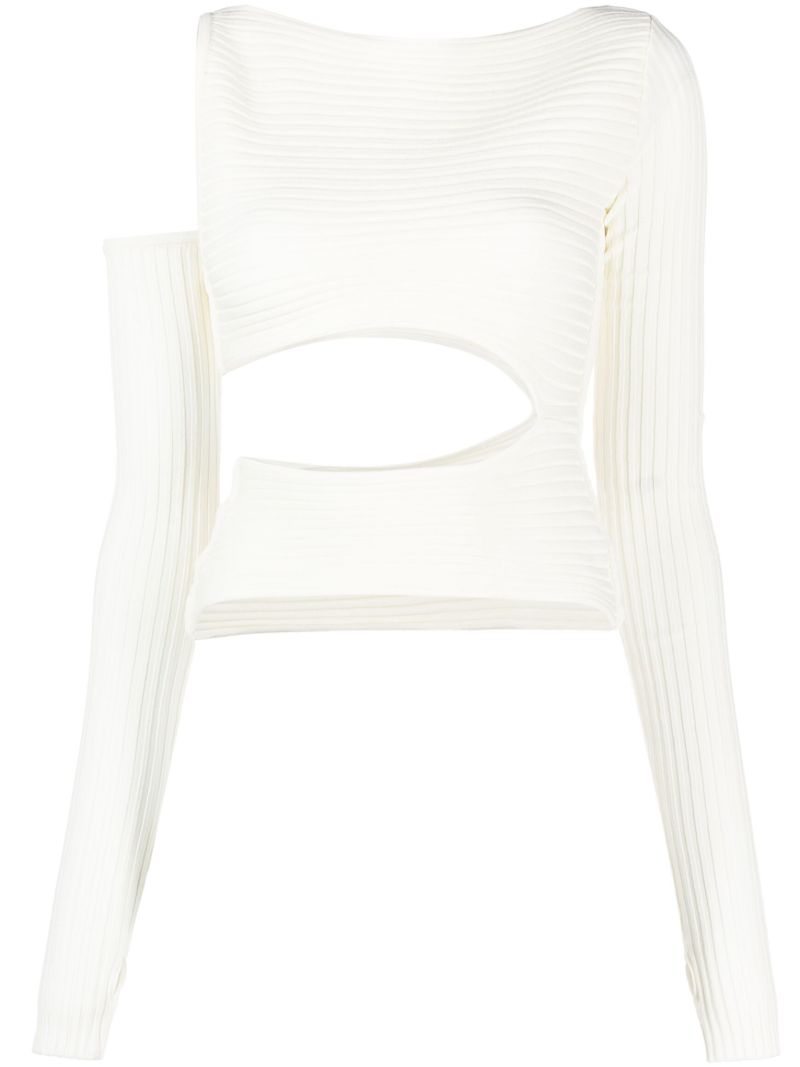 White Ribbed-knit Cut-out Top
