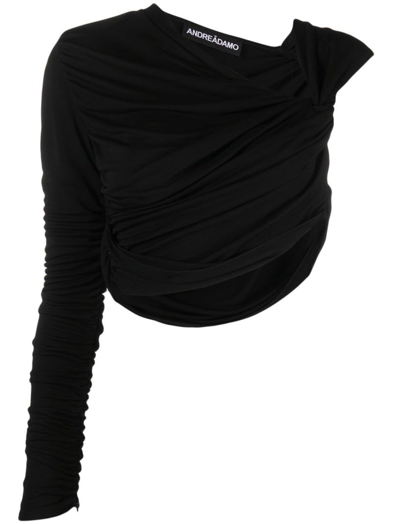 Black Draped Jersey Crop Top