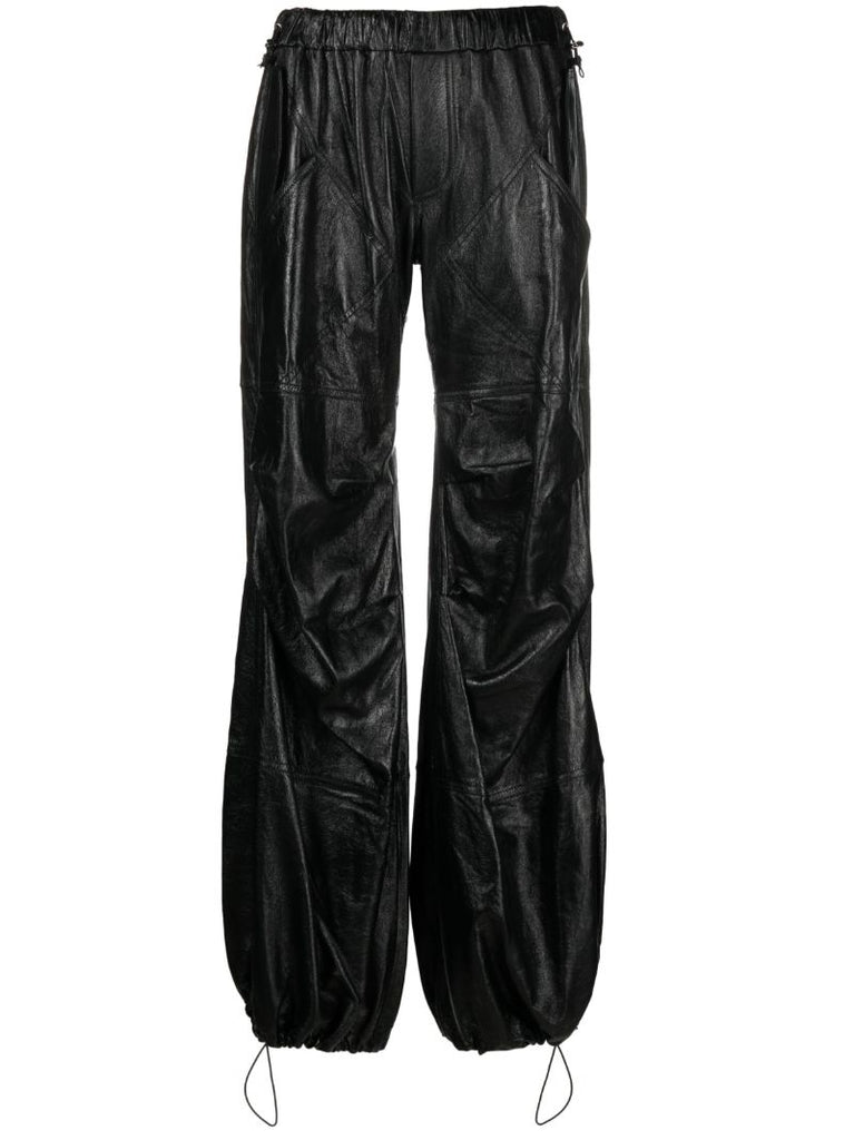 Black Leather Cargo Trousers