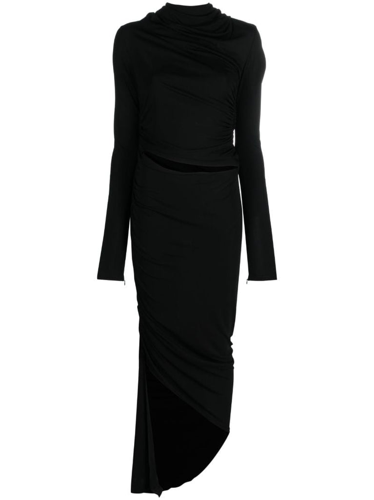 Black Draped Asymmetric Dress